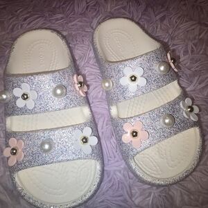 Glitter Slide Sandals with Floral Accents added Crocs Glitter Sandal C11